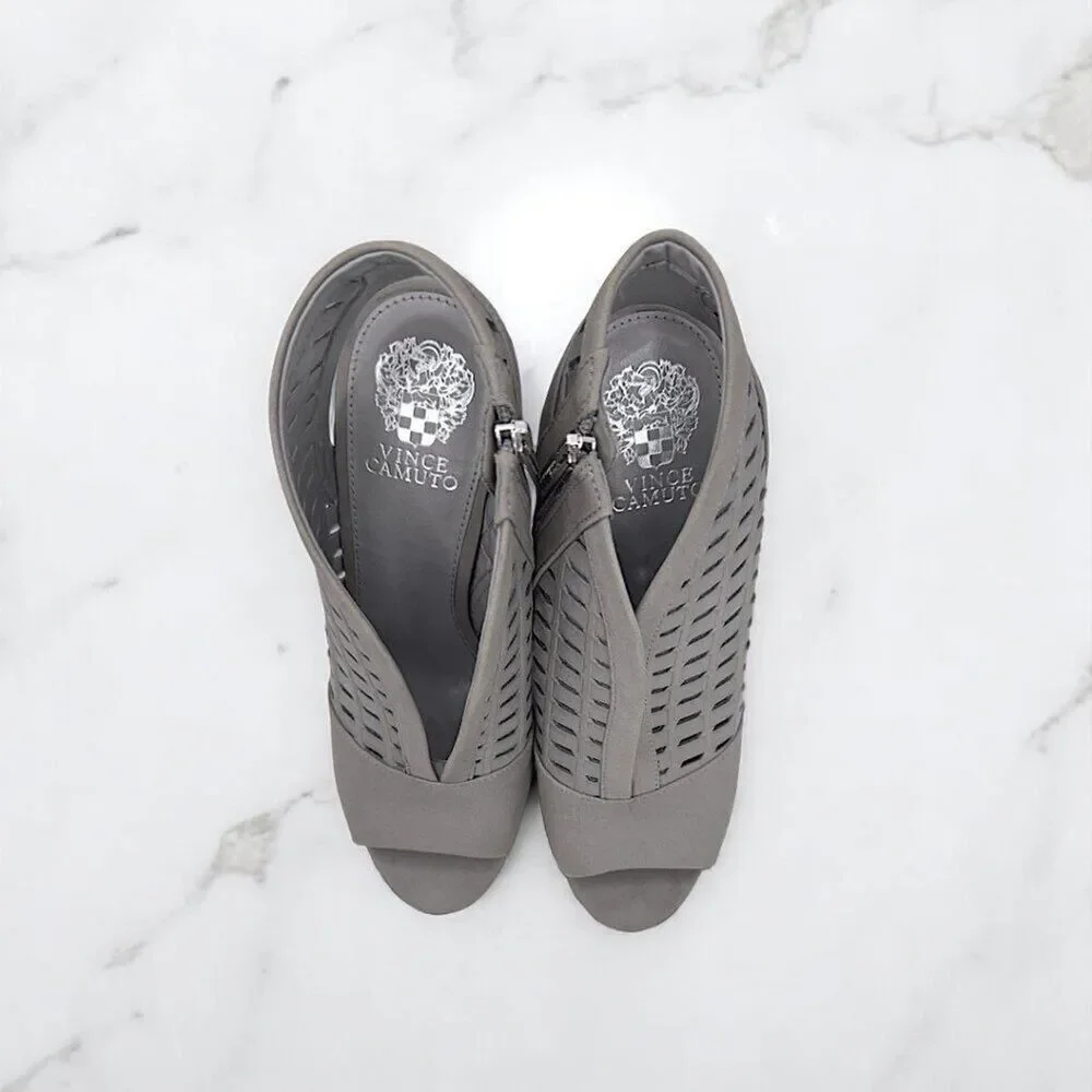Vince Camuto Korsta Shooties Gray Suede Stacked Block Heel Women's 9.5M